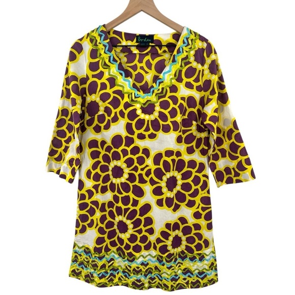Boden Ibiza Floral Abstract Print Cotton Tunic Dress Coverup - Yellow - Size 12 - Picture 2 of 6